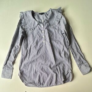 J Crew Oversized long fit Striped Ruffle-Collar Shirt